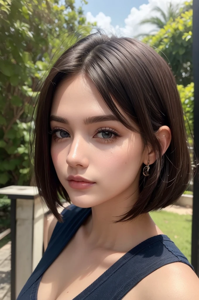 ((best quality)), ((masterpiece)), (detailed), perfect face uma mulher de 22 anos, loira, corte de cabelo micro Bob