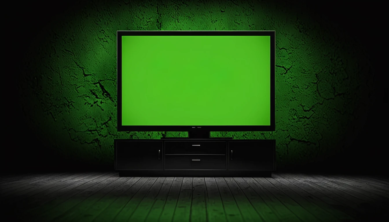 Green screen TV mysterious very dark background 
