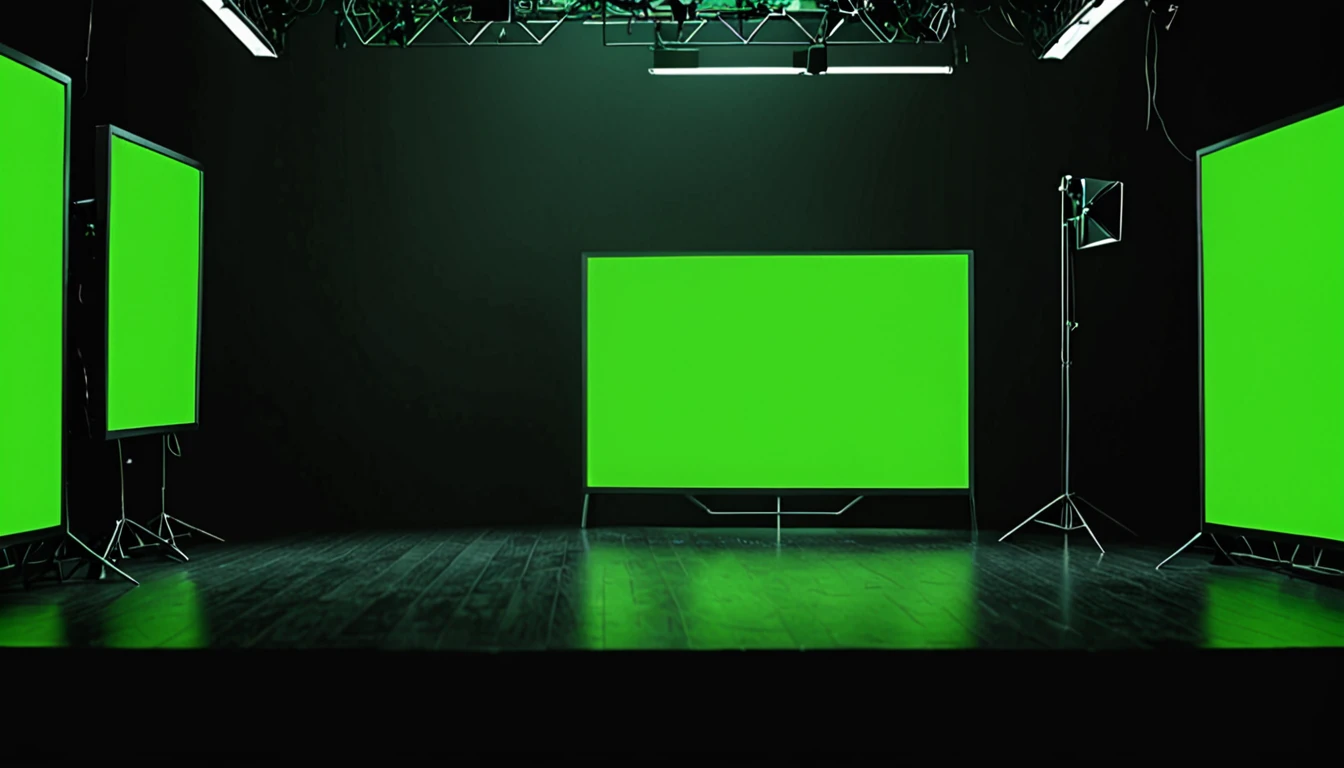 Green screen TV mysterious very dark background