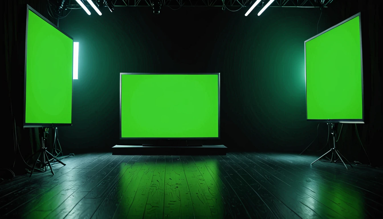 Green screen TV mysterious very dark background