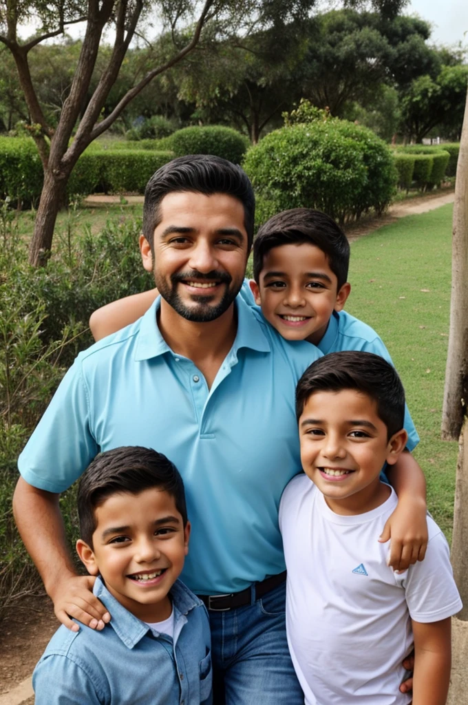 Padre e hijos abrazados felices