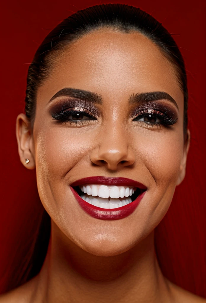 1 chica,he did not do it,pechos grandes,labios rojos,sonrisa,cola de caballo,realista