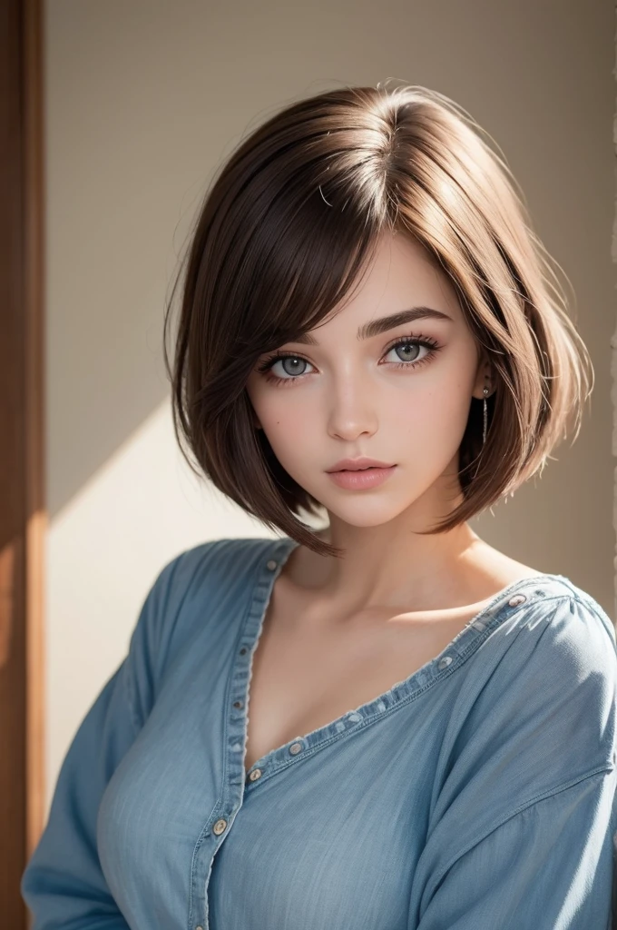((best quality)), ((masterpiece)), (detailed), perfect face uma mulher de 22 anos, loira, corte de cabelo french Bob 