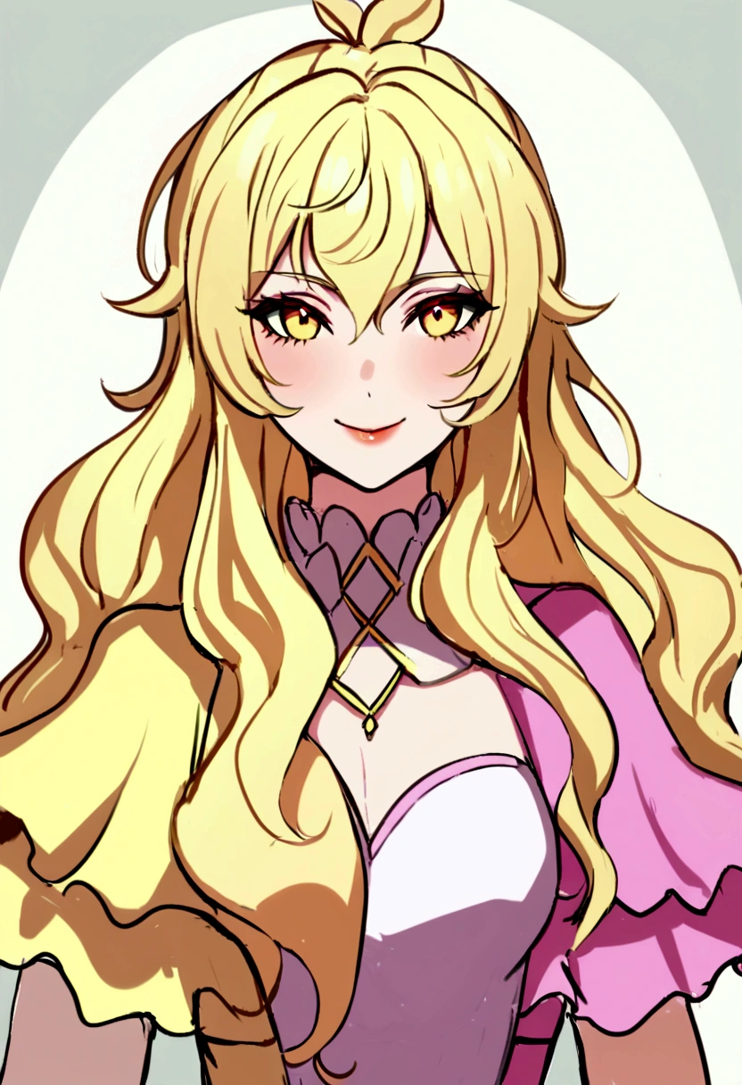 badashanren esmagando a supermodelo venezuelana, cabelo longo, vestido amarelo pastel, Apertado, retrato de parte superior do corpo subdimensionado, grandes seios naturais, Hiperrealismo, fundo de quarto feminino altamente detalhado,luz solar ,