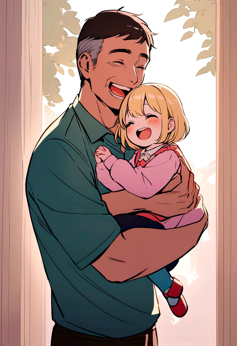 Dad with little girl happy laughing carrying the 