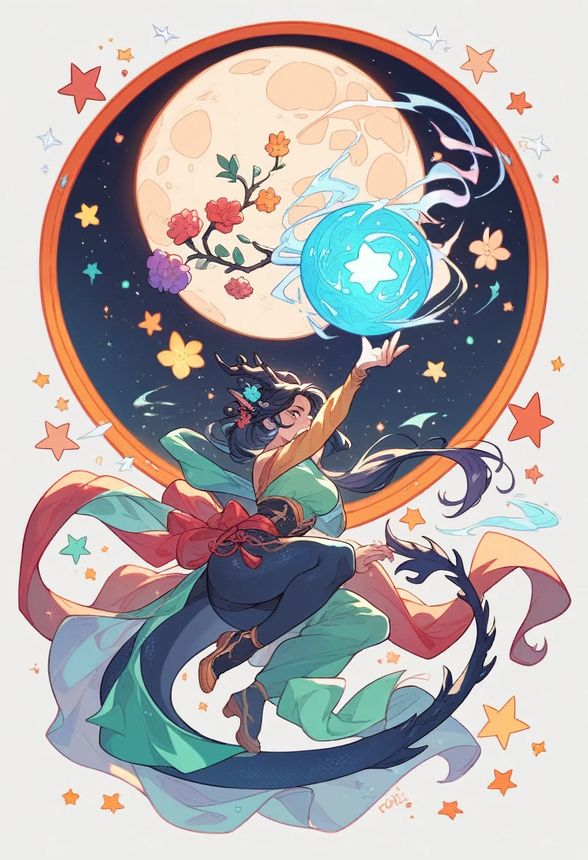 A universe full of stars，The Big Bang of stars，Energy Ball，Glass Flower，Chinese dragon，moon，jade sword，Jade Lotus