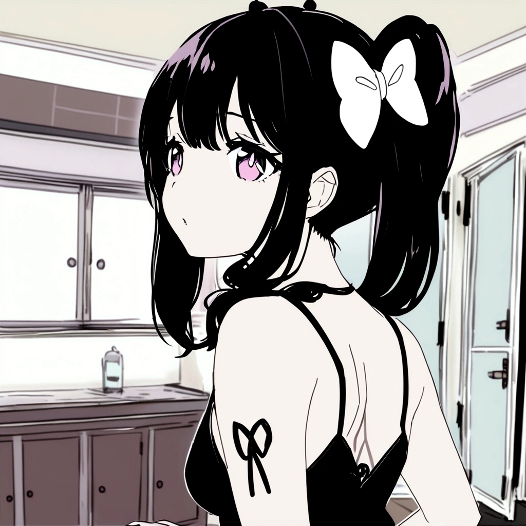Girl with purple eyes and brown pigtails with heart pupils