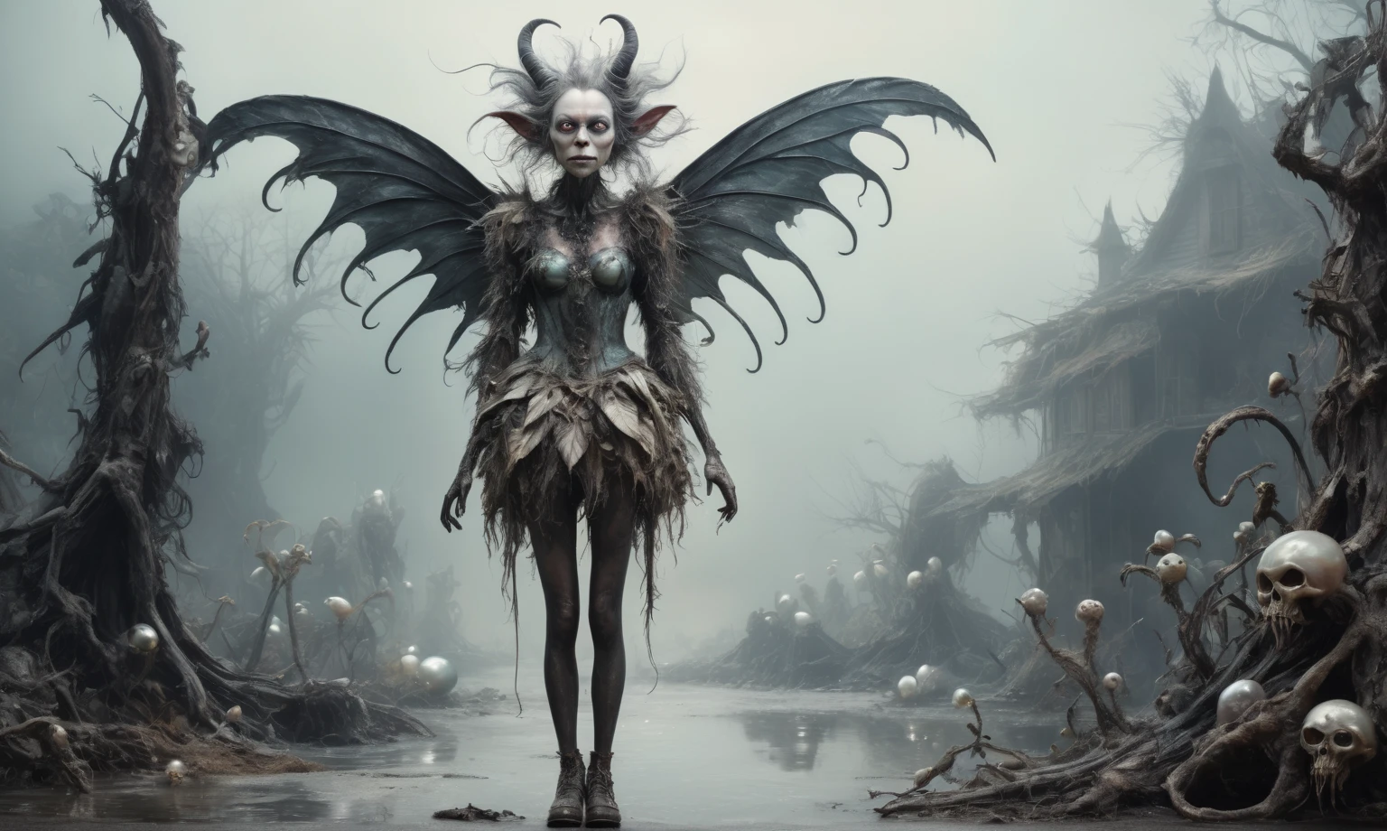 full-body-shot,pearl fairy, who can't fly,Cinematic,Muted colors, Technicolor,natural skin textures, hyper realisitic, hyper detailed,Extremely detailed,High contrast,Masterpiece,Realistic,Ultra Detailed,mother-of-pearl leather,Quentin Blake Style Photography, wlop,full body length,once pretty,full body,bailong plant Caribbean sparas made of dead charcoal plants,charcoal Alien Krampus,ominous winter landscape, intricate details,realistic humid skin,extremely intricate,Epic Realistic, Romantic, cinematic style,irina yermolova,Nicola Samori,Wangechi Quality,orc, messy hair,urban,pretty face,extremely detailed,[night landscape],masterpiece,intricate details,faded,eyes extremely detailed,high detailed eyes,4k resolution,RAW, Nikon Z9