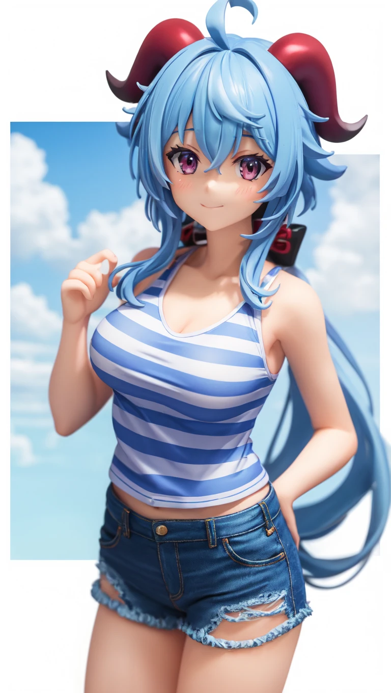 Brilliant picture quality, 8 thousand., high quality, masterpiece:1.2), ((masterpiece)), (high detail, high quality), One, 1 girl, Konosuba ,Water, blue hair, Blue eyes, detailed face, smile, looks at the viewer,masterpiece, Beautiful art, очень detailed face, detailed hair, detailed clothing, detailed fabric, Beautiful face, i am standing, Leaning over, (huge breasts:1.2), mid thighs, confusion