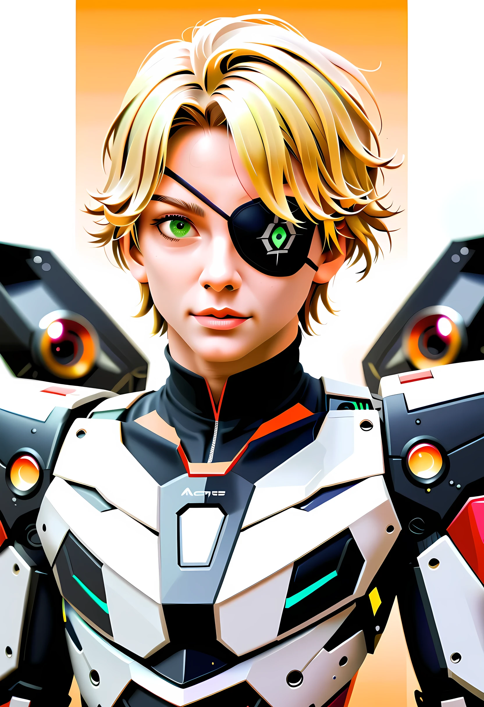 Arafed a picture of a human male spy, wearing dark suit, wearing ((mecha eye patch, eye patch covering only one eye: 1.5))exquisite beautiful male, blond hair, short crop hair, green eyes, eye patch has intricate mechanical part in it, high society gala event background, (Masterpiece: 1.5), 16k, highres, best quality, high details, ultra detailed, masterpiece, best quality, (extremely detailed), 