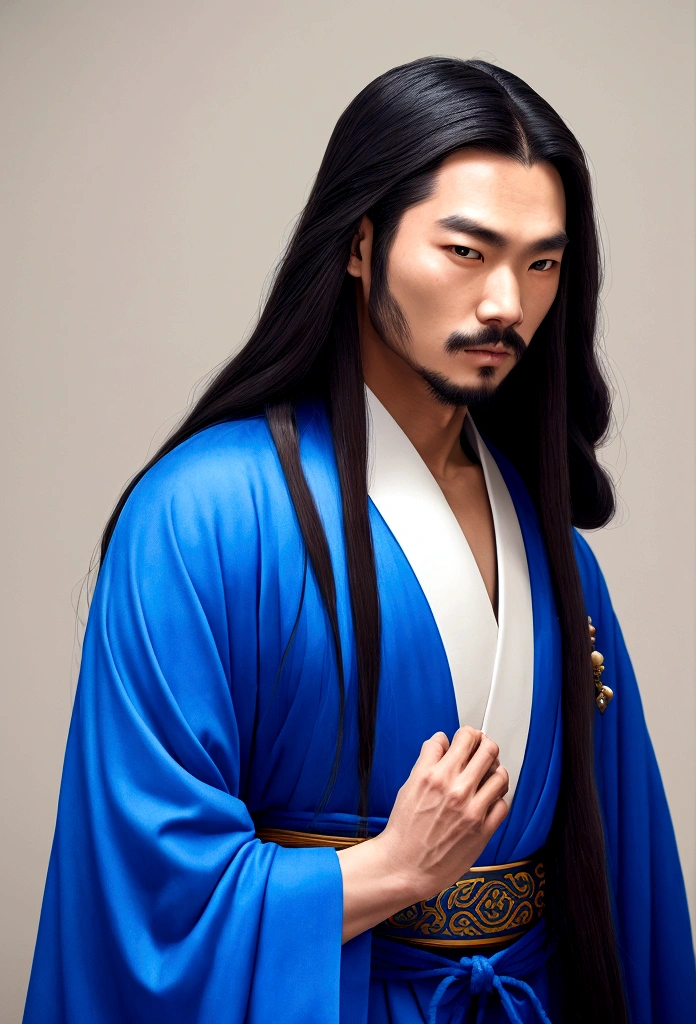 huge sexy masculine inflated tall man with long flowing straight hair in full height with open eyes, Looking Forward, on his face there are two black stripes on his cheeks - the moon god, Asian appearance, topless, in a floor-length silver skirt, semicircular patterns on clothes, depicting the moon, Covered with a black canopy, in black clothes, semicircular symbols on clothes    
In the temple with Arabic architecture 