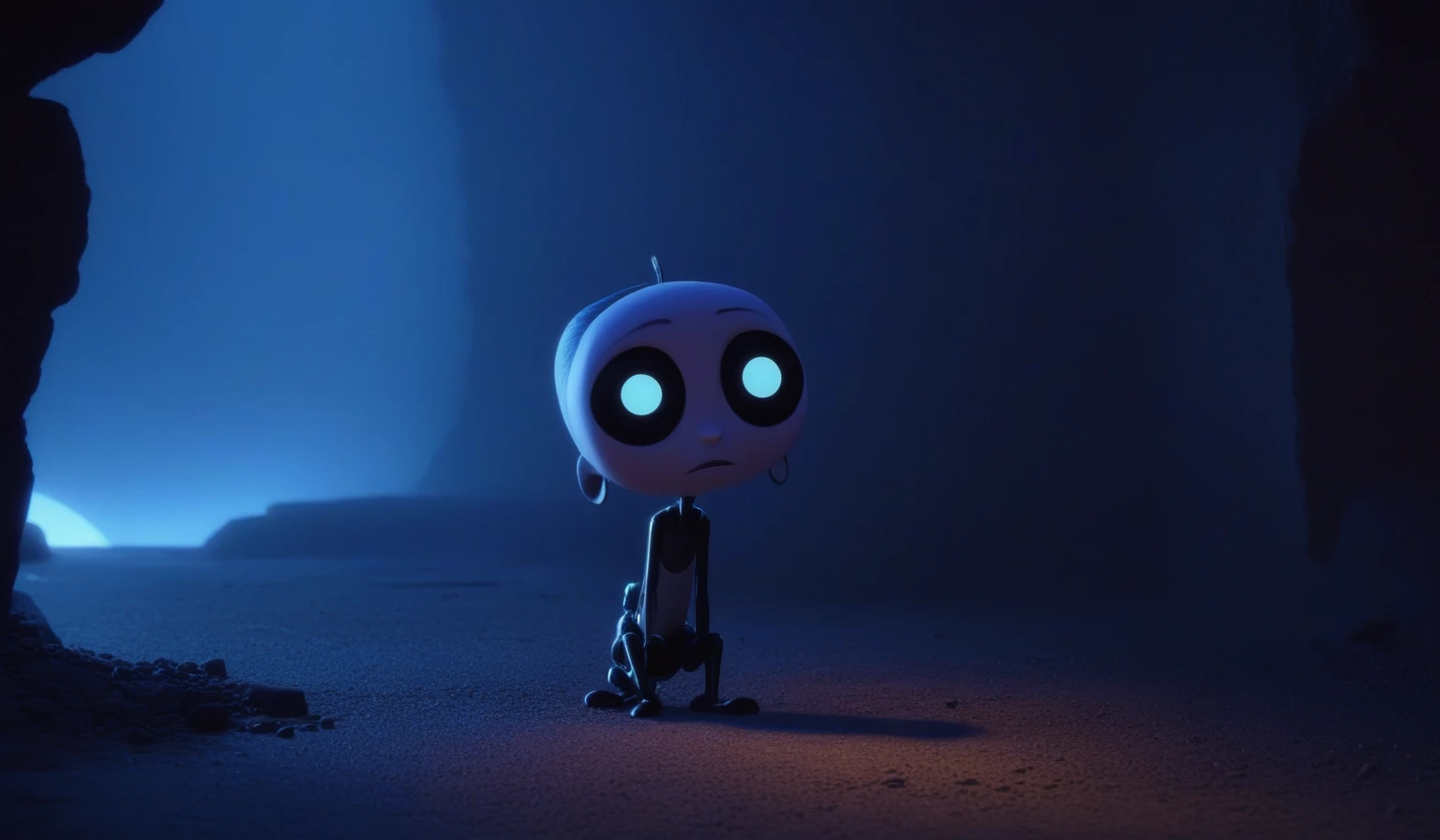 Create a simple and elegant“Love, Death, and Robots" logo, shedding niobium tears. The design should convey a strong sense of sadness and melancholy, using a minimalist approach with clear lines and using only high contrast deeply matte black, nicola samori,ben templsmith,Irina Yermolova,,pixar movie still, pixar movie screenshot, frame from pixar movie, animated movie still, still from the pixar movie, still from a pixar movie, disney pixar movie still, pixar movie scene, still from pixar movie, still from a 2001 pixar movie, pixar render, animated film still