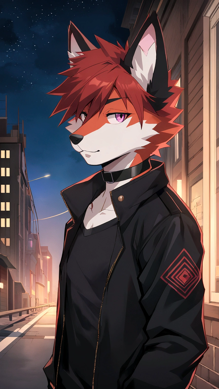 anime - imagen de estilo de un zorro con pelo rojo y una chaqueta negra, an anthropomorphic cyberpunk fox, anime rudo 8k, Arte Zerochan, estilo anime 4k, Inspired by Ryusei Kishida, fursona vistiendo ropa elegante, retrato de un zorro antro, high resolution commission, trigger anime art style, en un estilo anime
