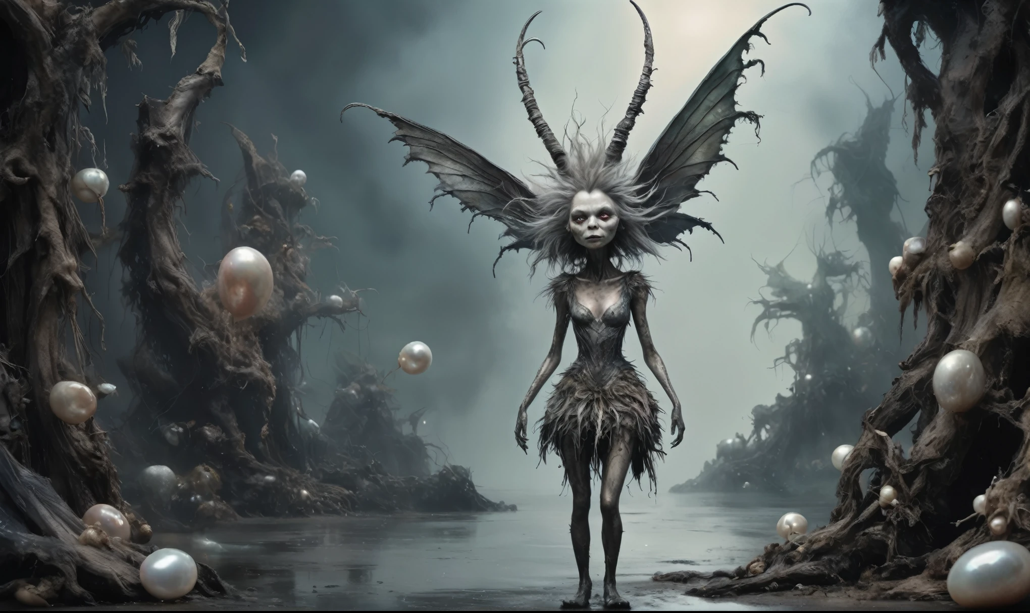 full-body-shot,pearl fairy, who can't fly,Cinematic,Muted colors, Technicolor,natural skin textures, hyper realisitic, hyper detailed,Extremely detailed,High contrast,Masterpiece,Realistic,Ultra Detailed,mother-of-pearl leather,Quentin Blake Style Photography, wlop,full body length,once pretty,full body,bailong plant Caribbean sparas made of dead charcoal plants,charcoal Alien Krampus,ominous winter landscape, intricate details,realistic humid skin,extremely intricate,Epic Realistic, Romantic, cinematic style,irina yermolova,Nicola Samori,Wangechi Quality,orc, messy hair,urban,pretty face,extremely detailed,[night landscape],masterpiece,intricate details,faded,eyes extremely detailed,high detailed eyes,4k resolution,RAW, Nikon Z9