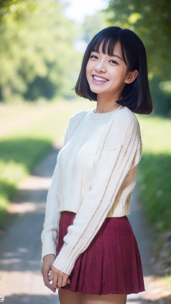 High resolution、High level image quality、In 8K、real live action、RAWphotographgraphy、highest quality、masterpiece、table top、beautiful japanese girl、japanese woman、cute little face、((shining face))、((((My cheeks turned red))))、(((((laugh shyly)))))、white skin、((Obscene content))、For adults、porn、the charm of sex、absurd、small breasts、超A high resolution、RAWphotograph、only、beautiful feces、alone、whole body、twin tail hair、very nice、knit sweater、 mini skirt、japanese woman、Are standing、(Photoreal:1.37)、photon mapping、realistic、radio city、Physics-based only dulling、written boundary depth、blurred background、photograph、hair、thighs thighs、Japanese ID、sparkling eyes、glossy lips、too bright natural light、bright sun、too bright sunlight、looking at camera、full nude