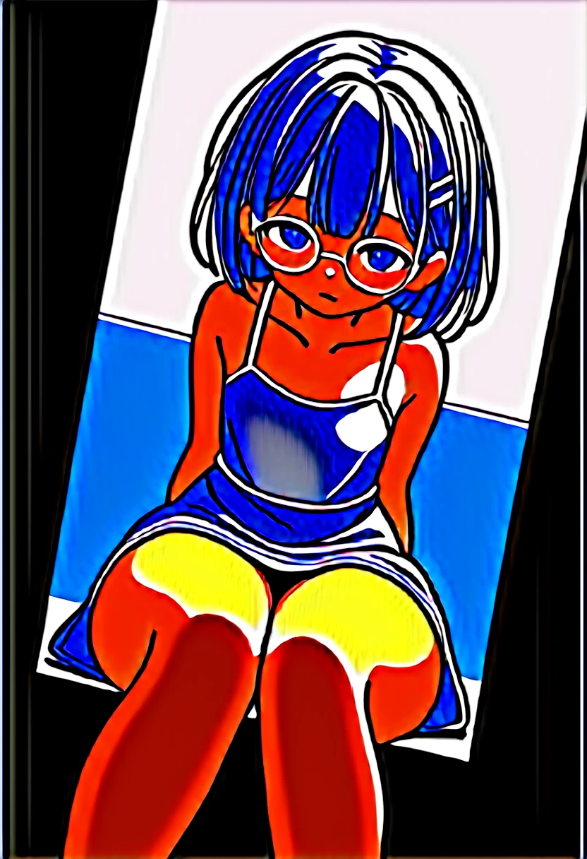 (masterpiece), (best quality), ((ultra-detailed)), (high resolution), (an extremely delicate and beautiful, super fine illustration), official art, BREAK 1girl, (:1.5), (tiny girl:1.7), (5yo:) flat chest, Plump, (Thick thighs:1.5), (big ass:1.5), erect nipples, Huge areola, large nipples, long nipples, erect nipples, oily skin, BREAK droopy eyes, emerald blue eyes, (bad mood:1.3), (clear face:1.3), (half closed eyes:1.4), BREAK bob cut, tired hair, messy hair, No hair ornament, Black hair color, girl wearing black round glasses, BREAK (sundress), (torn clothes:1.4), (bare foot:1.4), BREAK Sweat, steam, humid, NSFW, (dirty body:1.4), BREAK (sitting on the alley), BREAK (dynamic angle:1.7), from below,