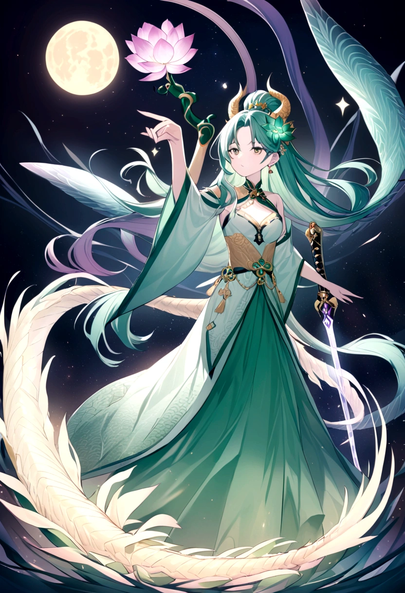 A universe full of stars，The Big Bang of stars，Energy Ball，Glass Flower，Chinese dragon，moon，jade sword，Jade Lotus