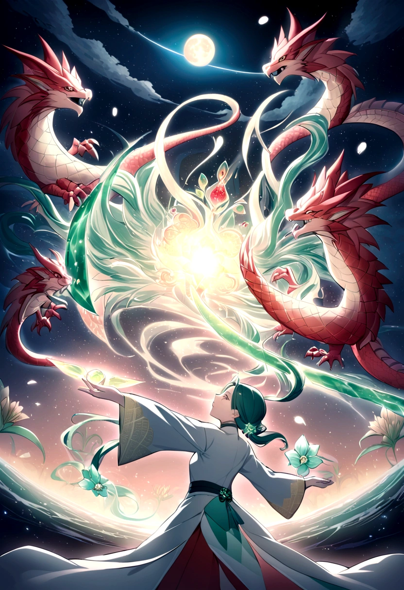 A universe full of stars,The Big Bang of stars,Energy Ball,Glass Flower,Chinese dragon,moon,jade sword,Jade Lotus