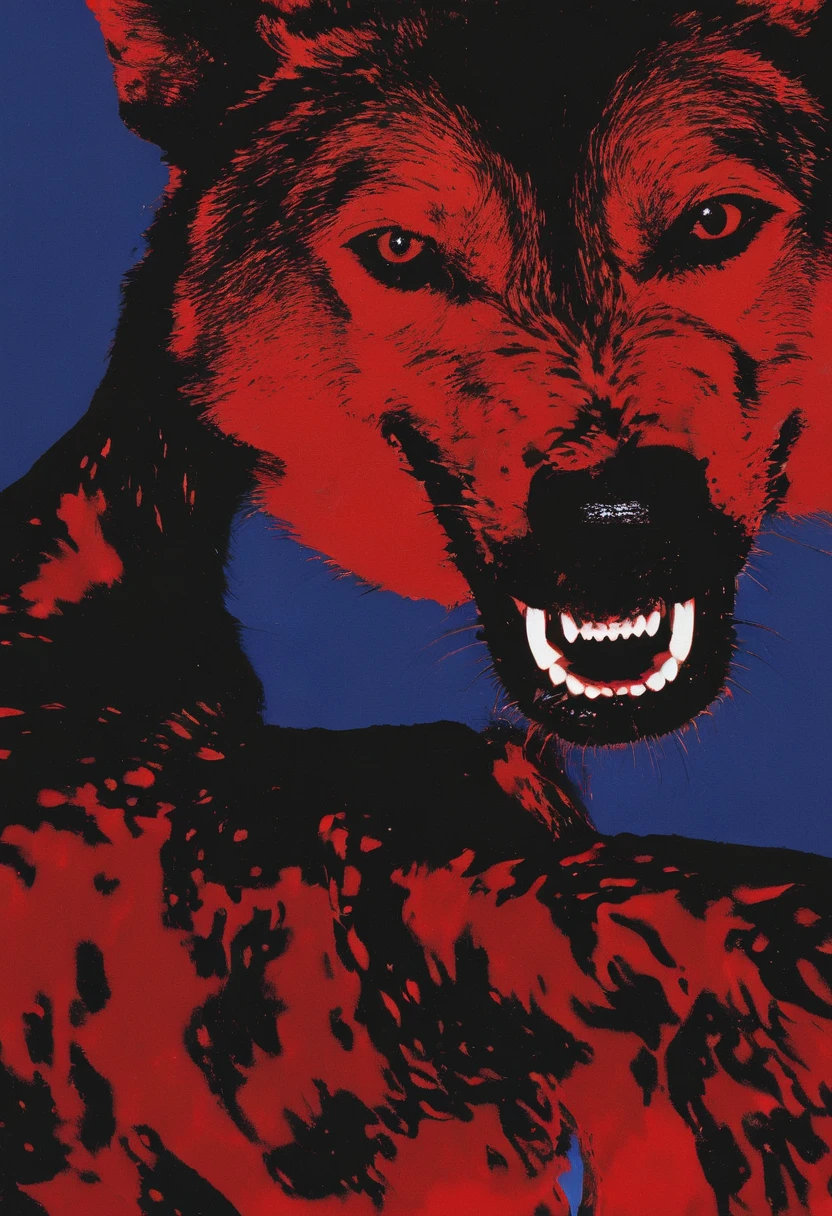 giant angry dog at night, blue background