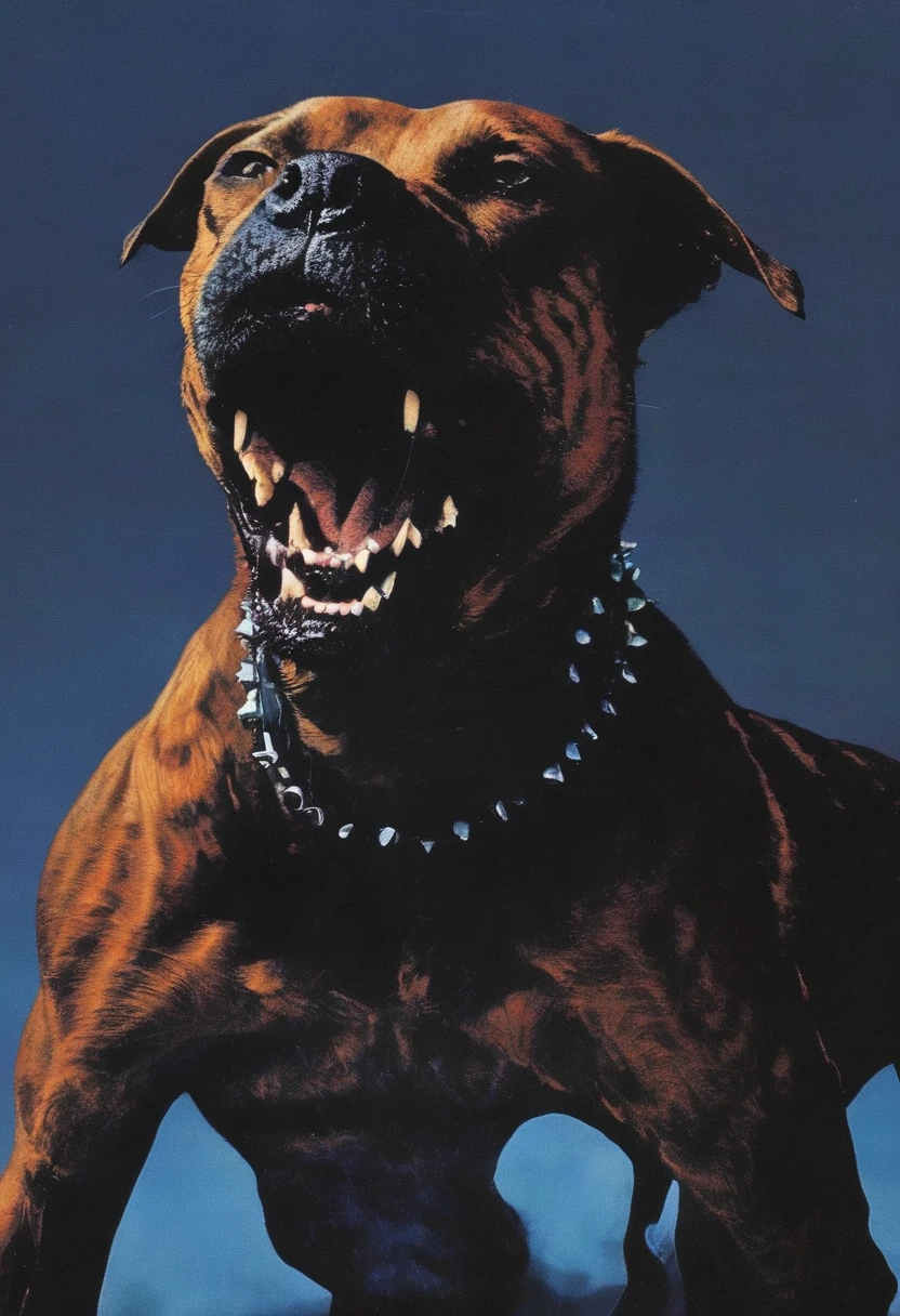 giant angry dog at night, blue background