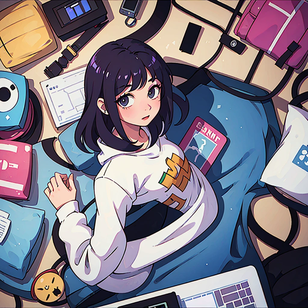 Girl using a computer in her room