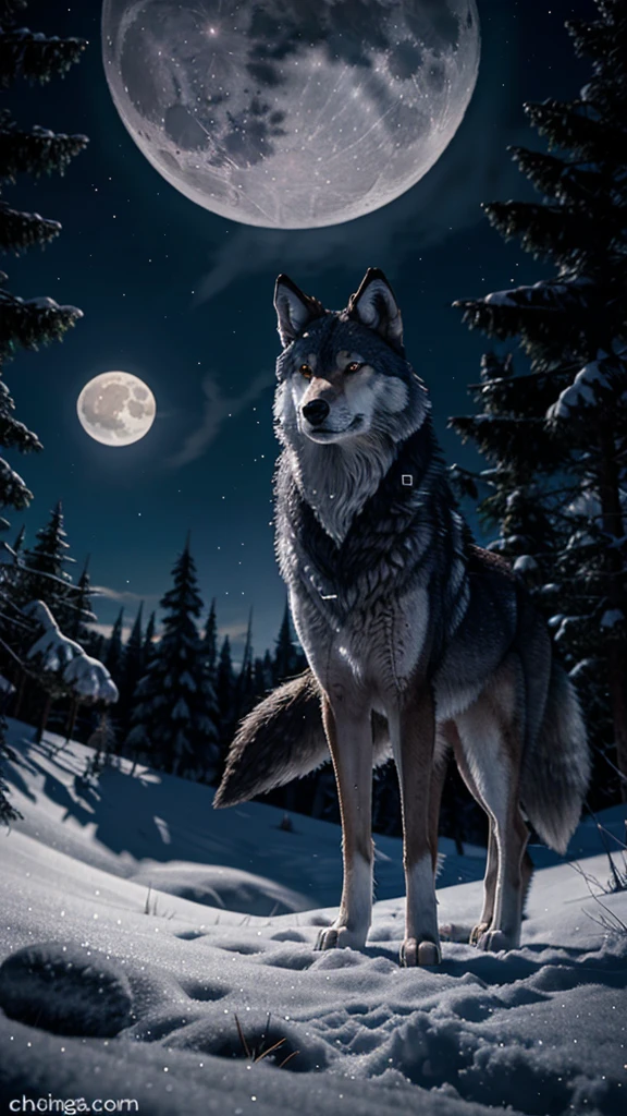 wolf cartoon image, On a moonlit night