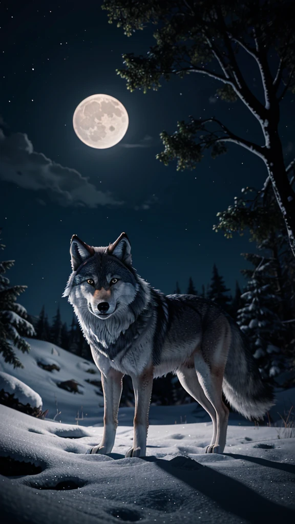 wolf cartoon image, On a moonlit night