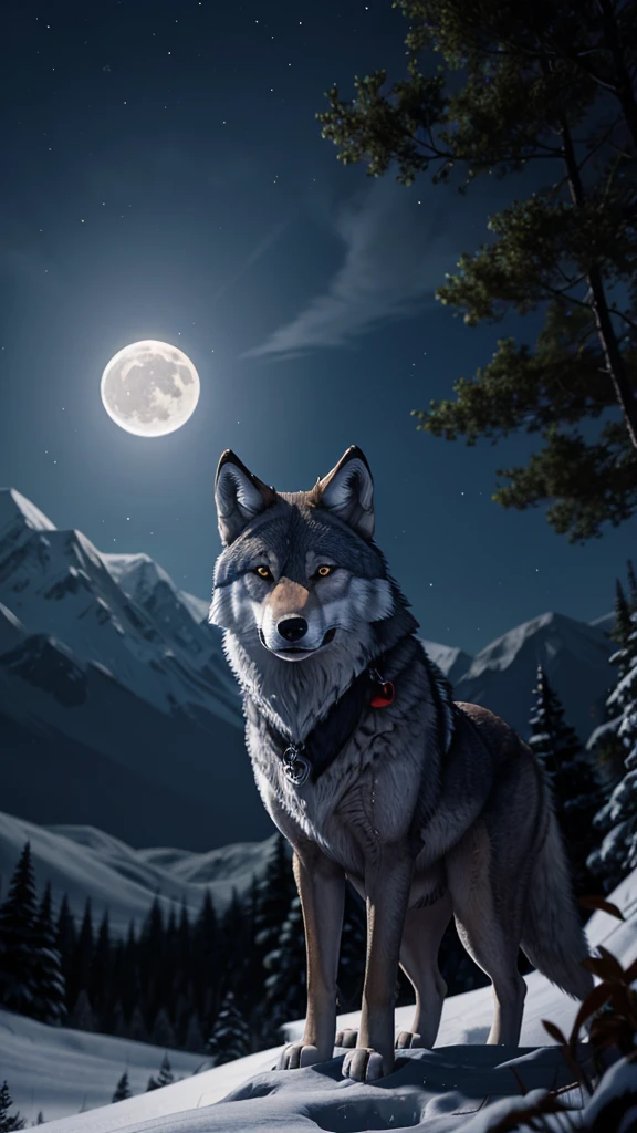 wolf cartoon image, On a moonlit night