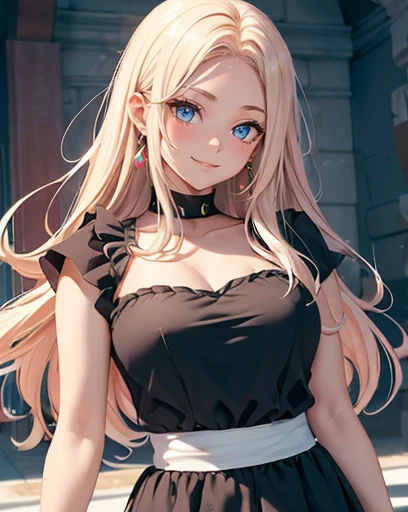 1 chica, (Blue eyes), (sonriente :1.2), (Sana Minatozaki), Caderas anchas, grande :1.2, gran culo, (mejor calidad, 8k, Obra maestra: 1.3), enfoque claro: 1.2, Belleza corporal perfecta: 1.4, Textura de cara y piel muy detallada., ojos detallados, double eyelids, (pelo largo y liso rubio :1.2), vestido con estilo, camiseta negra escote, pendientes llamativos, joyas, tiro en la parte superior del cuerpo, fondo: pared colorida del arco iris :1.3, Cold