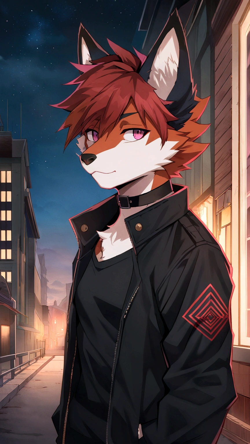 anime - imagen de estilo de un zorro con pelo rojo y una chaqueta negra, an anthropomorphic cyberpunk fox, anime rudo 8k, Arte Zerochan, estilo anime 4k, Inspired by Ryusei Kishida, fursona vistiendo ropa elegante, retrato de un zorro antro, high resolution commission, trigger anime art style, en un estilo anime