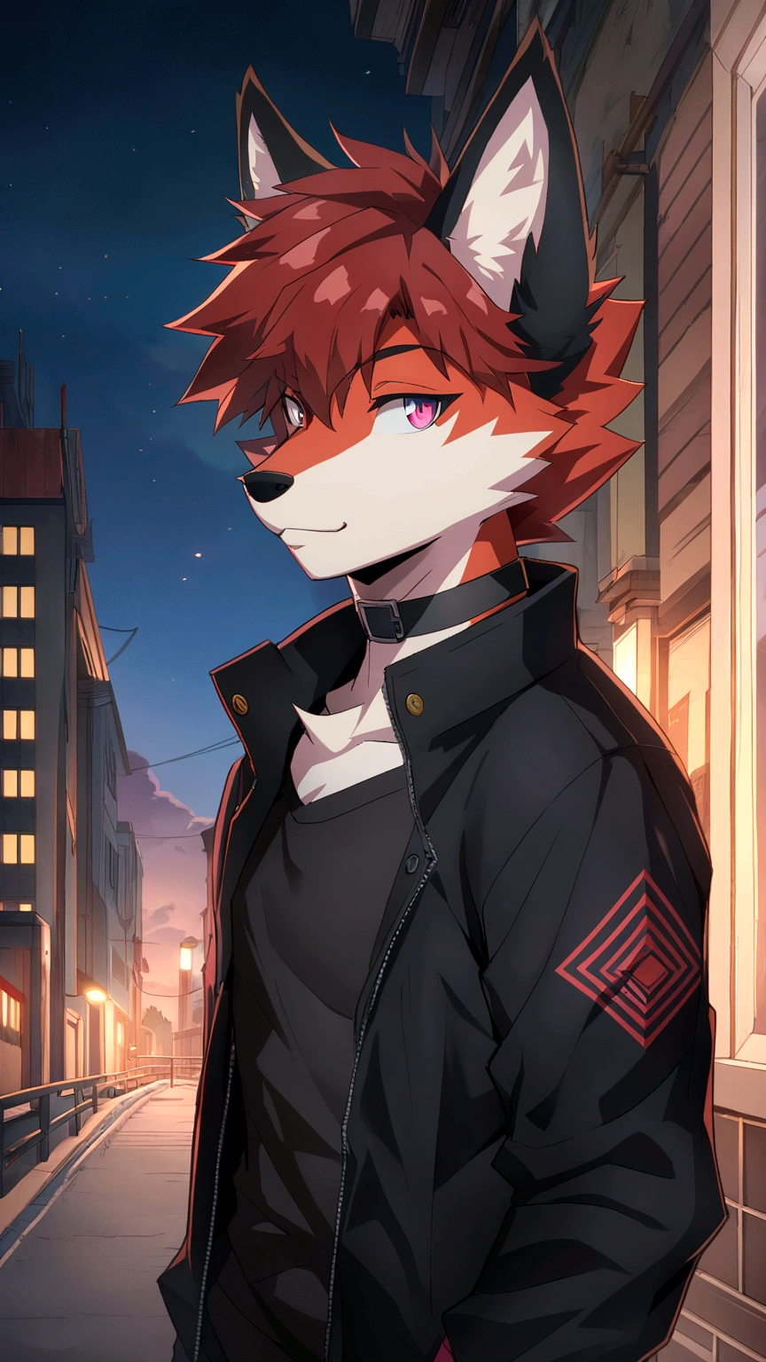 anime - imagen de estilo de un zorro con pelo rojo y una chaqueta negra, an anthropomorphic cyberpunk fox, anime rudo 8k, Arte Zerochan, estilo anime 4k, Inspired by Ryusei Kishida, fursona vistiendo ropa elegante, retrato de un zorro antro, high resolution commission, trigger anime art style, en un estilo anime