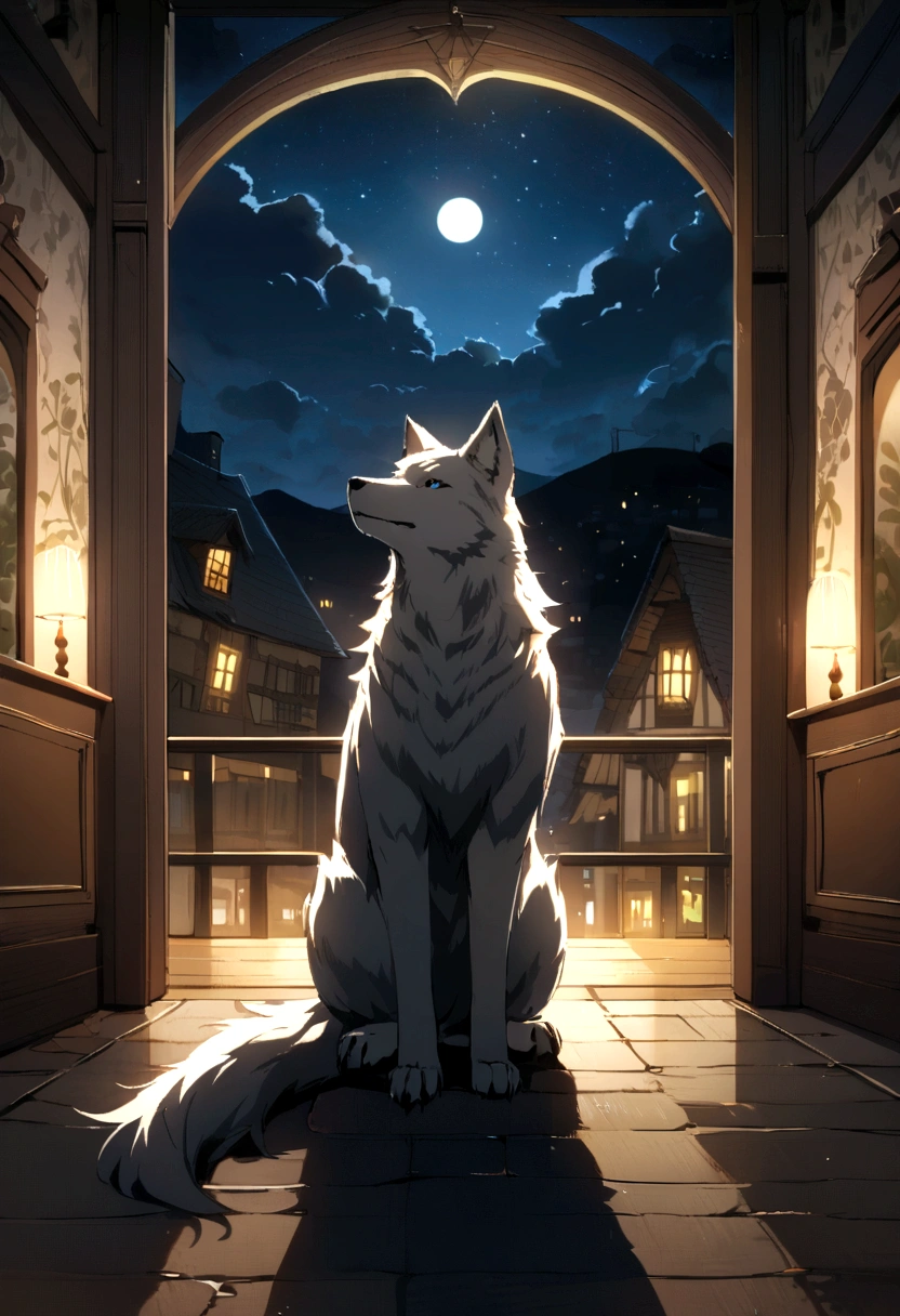 Picture of a wolf in the moonlight night