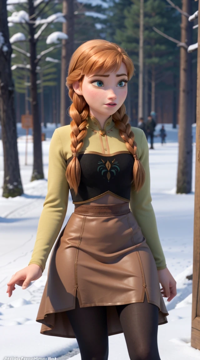 Photo of Anna of Arendelle wearing thight opaque pantyhose,  cameltoe