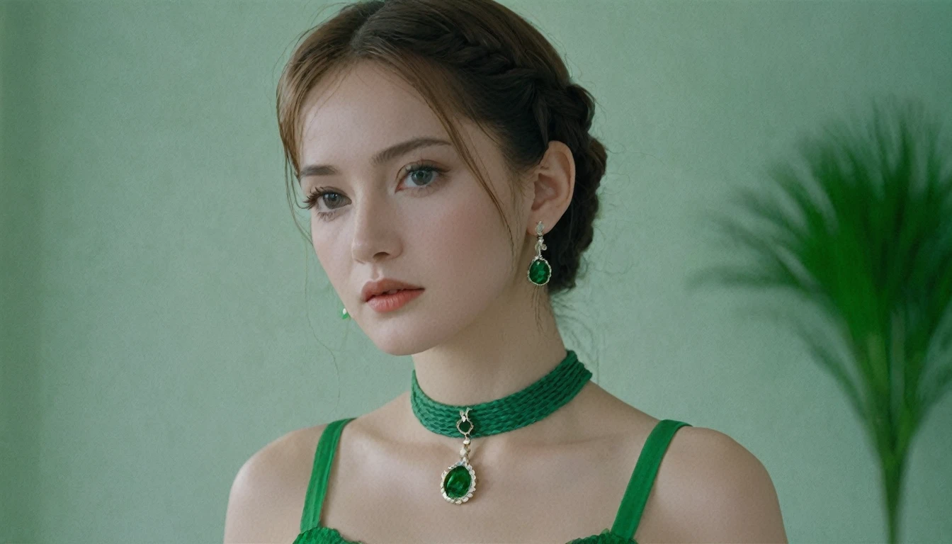 Sadhishink, La Bette Movie, By Valerian Borowczyk, erotic, 1人of女of子, green_eye, Blurred, Blurred_background, Braiding, choker, depth_of_Field, dress, Earrings, eyelash, freckles, hair_that's all_shoulder, jewelry, lips, length_hair, length_sleeve, Looking_in_Audience, necklace, そof間, ふくらんinいる_length_sleeve, ふくらんinいる_sleeve, Realistic, single_Braiding, 一人in, twin_Braidings, upper_body
