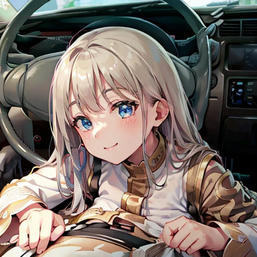 (Anime Pictures、top-quality)、​masterpiece、extremely delicate and beautiful、A highly detailed、nffsw、Unity、2k wallpaper、astonishing、finely detail、Highly detailed ticker Unity 8k wallpaper、ultra-detailliert、hight resolution、absurderes、1girl in、Sit in the driver's seat of the car、Angle from the side、View car navigation system、full-length、（Car navigation screen）、Soft light、a beautiful detailed girl、Detailed finger、Beautiful profile、beautiful detailed nose、beatiful detailed eyes、long eyeslashes、cute little、20yr 、Lifelike face、(A smile、closes mouth)、Two legs with beautiful details, girl naked, giant round beautiful breasts fully exposed, plump Adeola’s exposed, woman naked completely, massive heavy giant muscular breasts