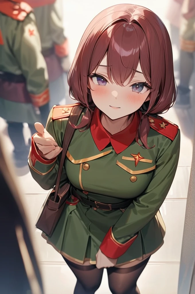 ((Best quality)), ((masterpiece)), (detailed),  in red army uniform, miniskirt, stockings