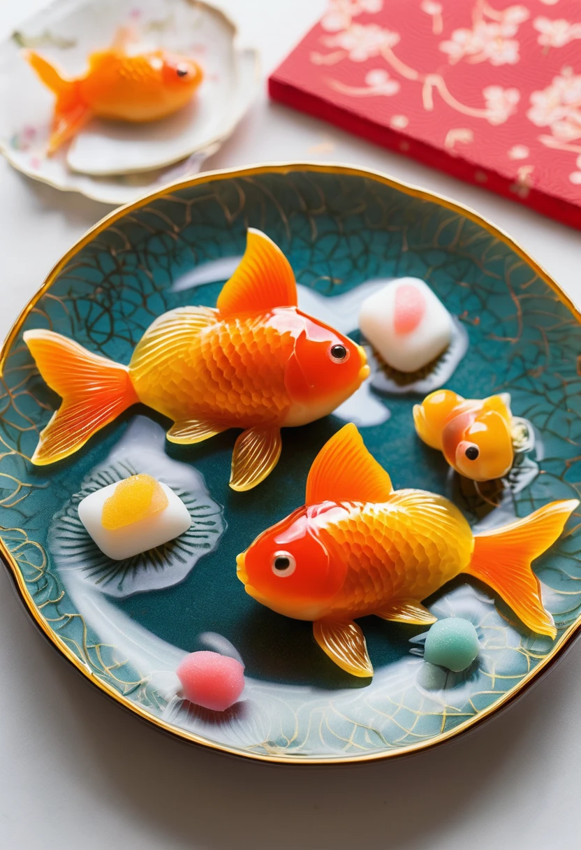 Goldfish Japanese sweets on a plate