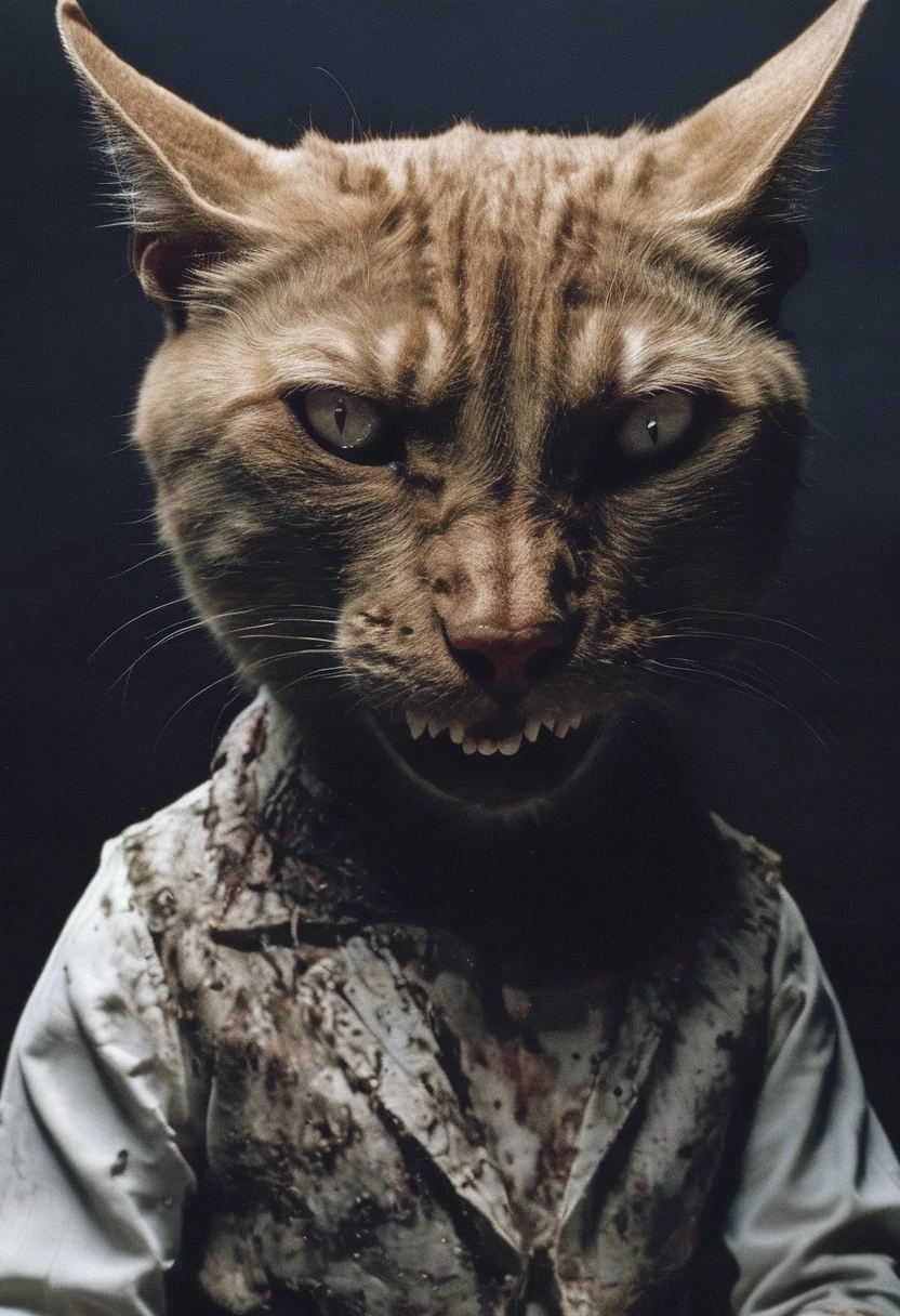 humanoid cat in horror fashion shoot