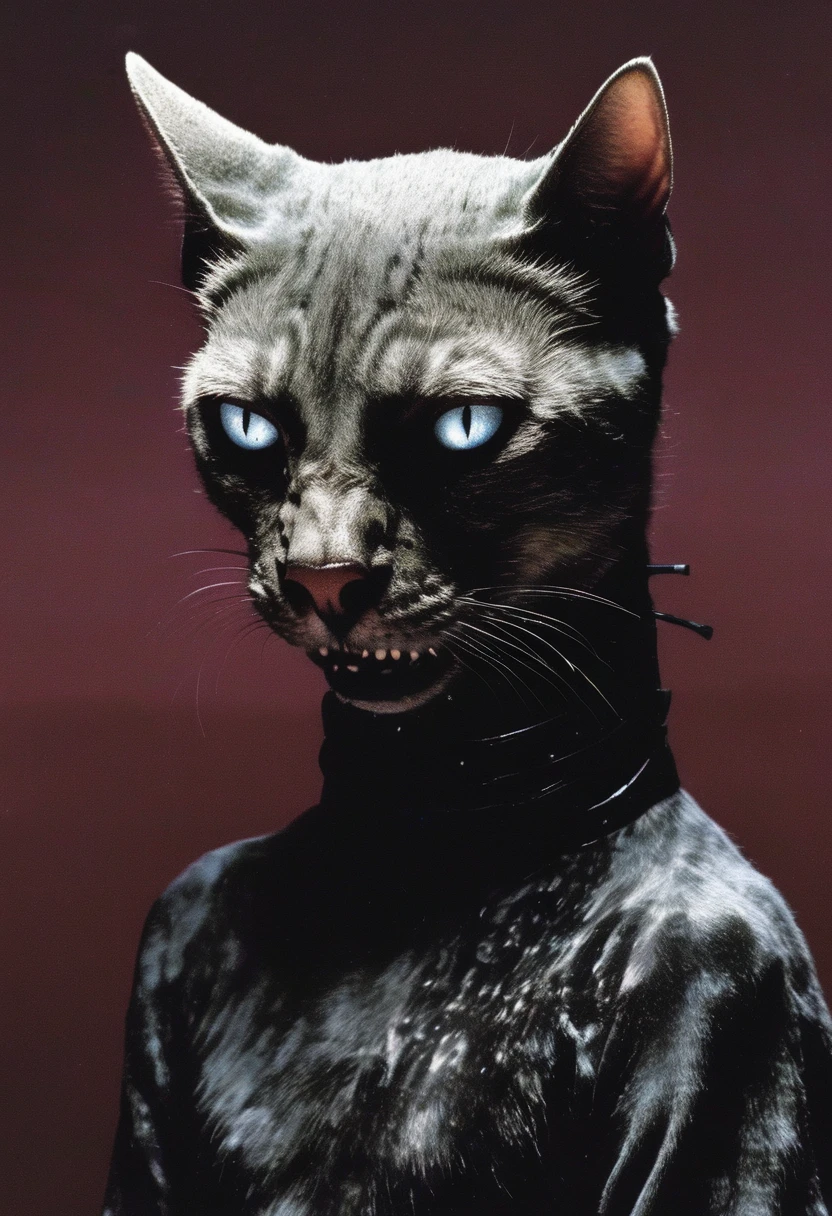 humanoid cat in horror fashion shoot