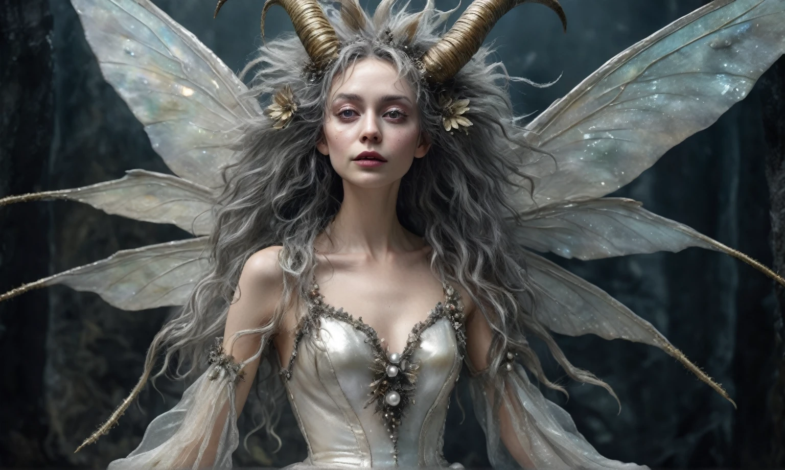 full-body-shot,pearl fairy, who can't fly,Cinematic,Muted colors, Technicolor,natural skin textures, hyper realisitic, hyper detailed,Extremely detailed,High contrast,Masterpiece,Realistic,Ultra Detailed,mother-of-pearl leather,Quentin Blake Style Photography, wlop,full body length,once pretty,full body,bailong plant Caribbean sparas made of dead charcoal plants,charcoal Alien Krampus,ominous winter landscape, intricate details,realistic humid skin,extremely intricate,Epic Realistic, Romantic, cinematic style,irina yermolova,Nicola Samori,Wangechi Quality,orc, messy hair,urban,pretty face,extremely detailed,[night landscape],masterpiece,intricate details,faded,eyes extremely detailed,high detailed eyes,4k resolution,RAW, Nikon Z9