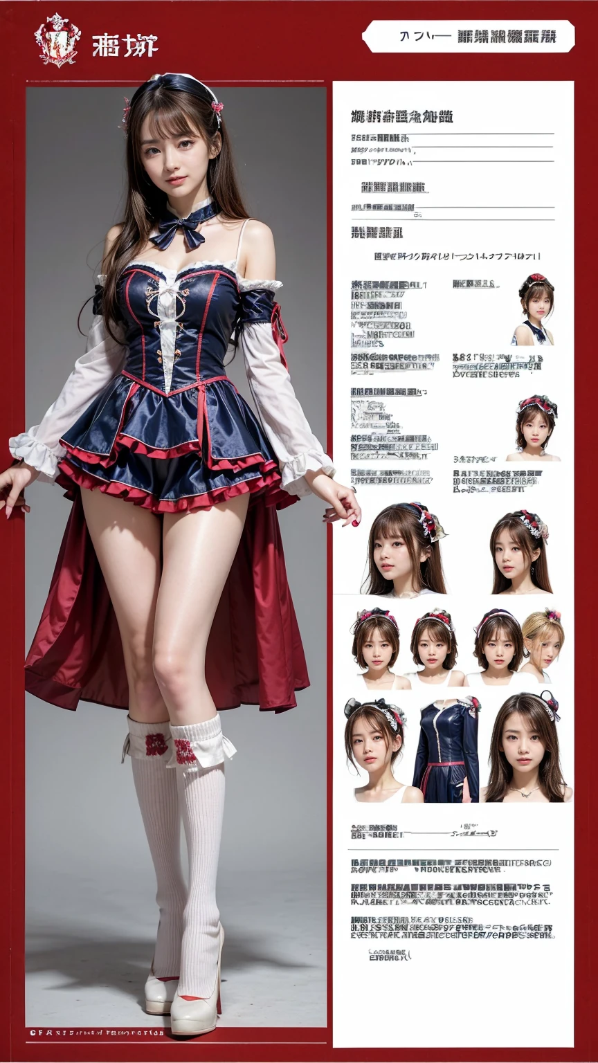 ((masterpiece)),(((Highest quality))),((Character design sheet)),Thin thighs,Long legs,乃木坂46のLive costumesを着たアイドルたち,Flashy makeup using red eyeshadow,Big smile,short, Side wave styles for delicate hair,女子高生のLive costumes'Uniform Mini Skirt,Live costumes: High Girl Uniform Jacket,Girl Idol,Spread your legs:1.5,Concert Venues,holding a wireless microphone,Low - Angle, whole body,