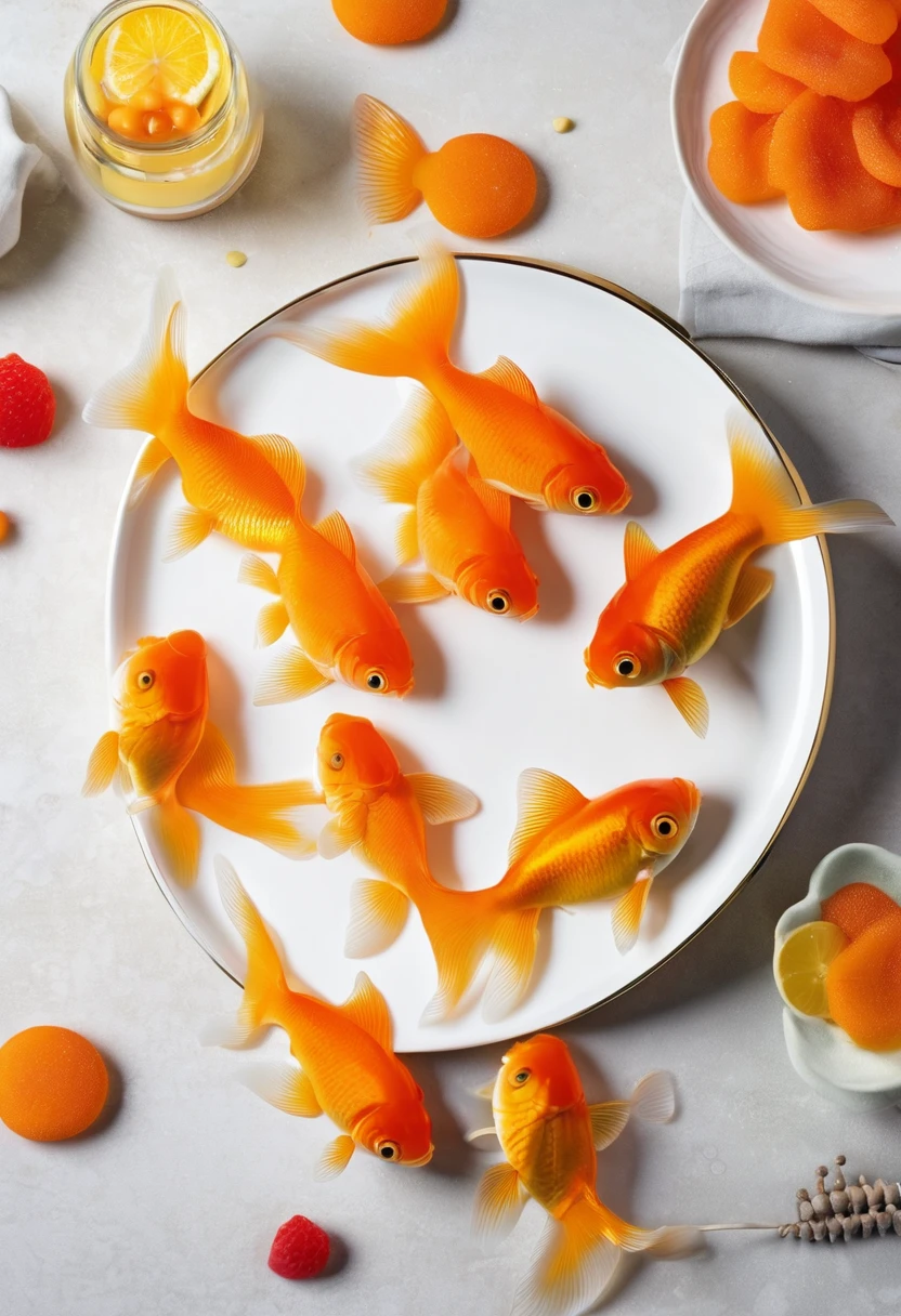 Goldfish dessert on a plate