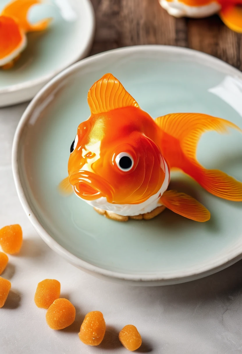 Goldfish dessert on a plate