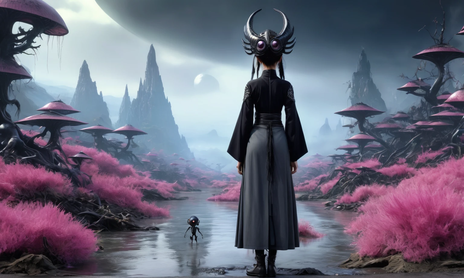heght view on himera babygirl elf,hanfu,once pretty face,eyebrow up,full body shot,ominous landscape,glate gray atmosphere,prime colors,wariza,extremely detailed, masterpiece,intricate details,faded,eyes extremely detailed,Bun Hair,(Folk clothes:1.5), long dress, pronounced feminine feature, insane details, intricate details, hyper-detailing, Complex background, ,full-body-shot,Very tall,  Technicolor,natural skin textures, hyper realisitc, hyper detailed,Extremely detailed,High contrast,Masterpiece,Realistic,Ultra Detailed,intricate details,realistic humid skin,extremly intricate,Epic Realistic, Romantic, cinematic style,by art irina yermolova,orc, messy hair,luminous eyes,extremely detailed, [night landscape],masterpiece,intricate details,faded,eyes extremely detailed, high detailed eyes,8k resolution,RAW, Nikon Z9,by jimmy chin,by art Simon Stalenhag,Nicola Samori,Wangechi Mutu,Lisa Frank,(professional 3d render:1.3),junkie,nature, organic outfit with a curved mask and a glass dome visor, organic surrounding dead  plants, fashionable xenomorph, vespertine, futuristic clothing and deep black glass, movie still, avante garde design stylings inspired by (pink:0.8) black glass, ,pixar movie still, pixar movie screenshot, frame from pixar movie, animated movie still, still from the pixar movie, still from a pixar movie, disney pixar movie still, pixar movie scene, still from pixar movie, still from a 2001 pixar movie, pixar render, animated film still
