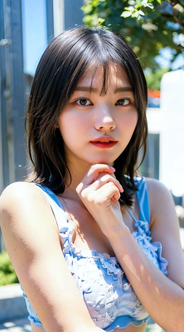 (Highest quality),8k,(masterpiece:1.3),(1 Girl:1.3),Perfect figureの美しい女性:1.4, (Layered Hairstyles, Big Breasts:1.33), ((Viewer Display)), (Big smile:1.1)，Realistic,High resolution,Highly detailed face and skin texture, Realistic faces, Original photo, ((Beautiful Face:1.5)) ,Cute Korean Girl, K-POPアイドル，Perfect figure,Skin whitening, Shiny skin, ((Tight waist:1.4)), (Small Ass), (very slim and muscular body:1.2), ((Highly detailed face)),Attention to detail,double eyelid,Eyeshadow Enhancement,Attention to detail,Professional Lighting,Cinema Lighting, (Sharpen the focus), (((Sexy Style))), ((White lace bra with exposed nipples)),((From white lace thong、Camel toe and pubic hair exposed)), ((Vibrancyのある,Active,Vibrancy)),  ((Exposing your thighs)), (erotic:1.6), on the road