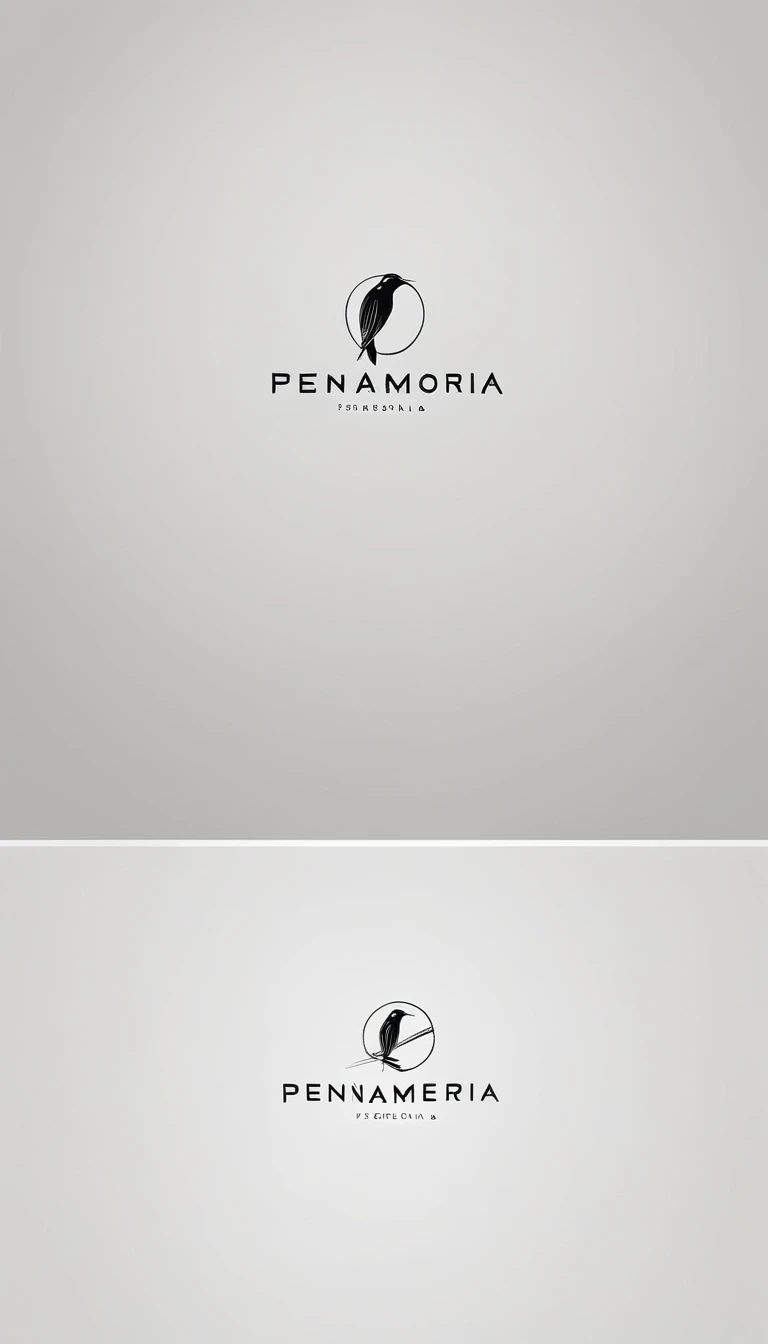 A minimal, modern, simple, cinematic logo design for the brand “Penamemoria". Create a modern, minimalistic, high-quality, logo of a bird with special and thin threads as tail
