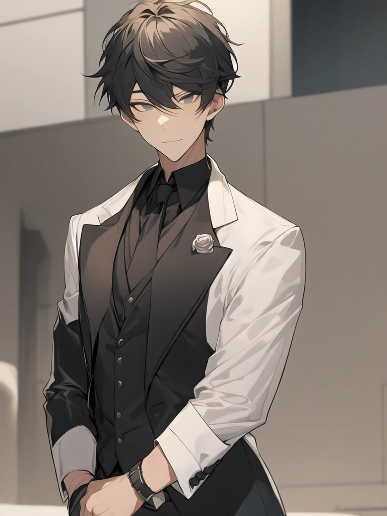 A handsome young man in black clothes