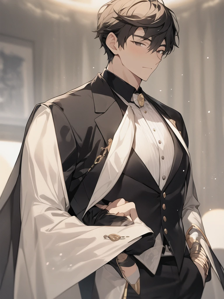 A handsome young man in black clothes