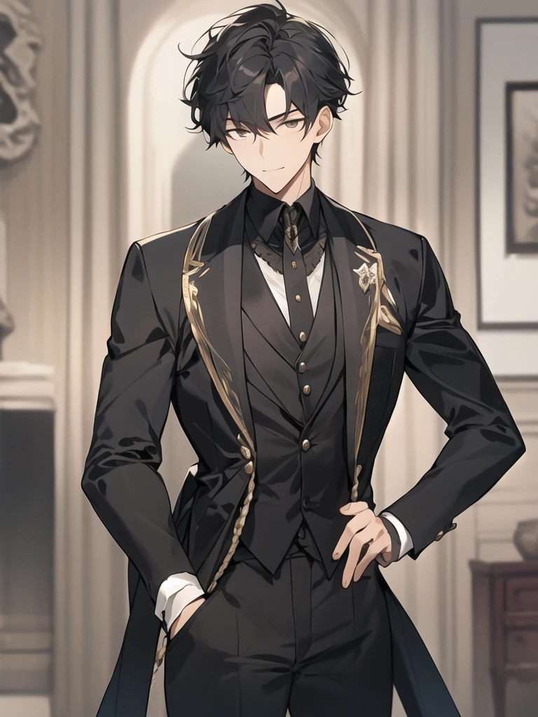 A handsome young man in black clothes