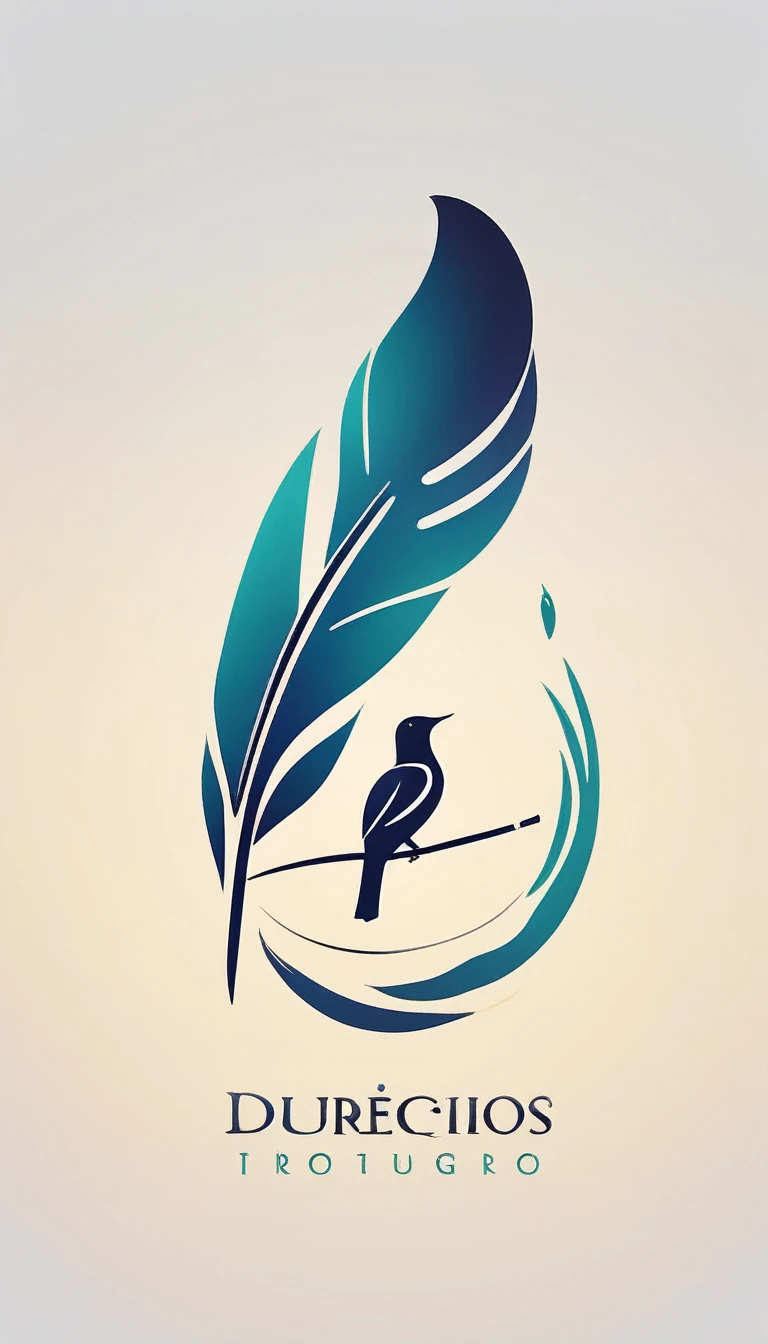 Create a cinematic, abstract symbol for a film production company based on stories and music. The logo should represent the companionship between a boy musician, A Storyteller Fantasy Bird and a Dreamy Feather. Minimalist symbol design